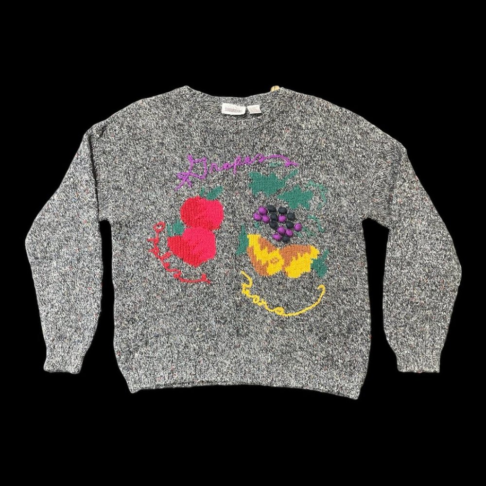 Country Suburbans Vintage 80s Pullover Acrylic Wool Fruit Knit Sweater Size XL